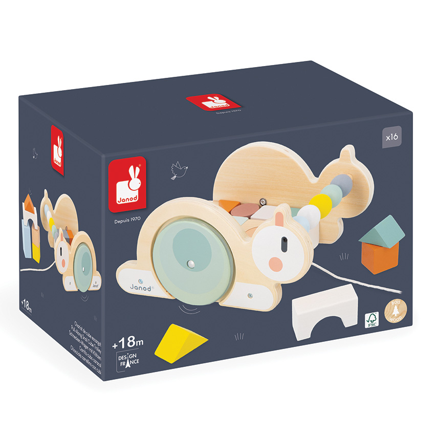 Janod Sweet Cocoon Pull-Along Snail Cube Trolley main image 0